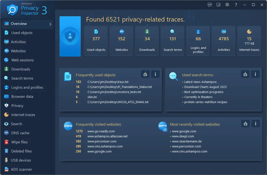 Ashampoo Privacy Inspector Screenshot 1