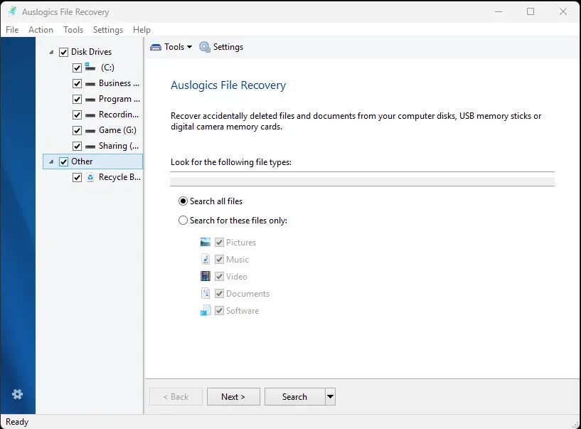 Auslogics File Recovery Screenshot 1