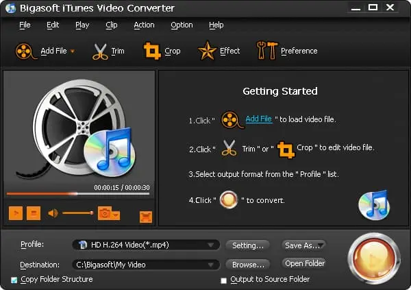 Bigasoft iTunes Video Converter Screenshot 1
