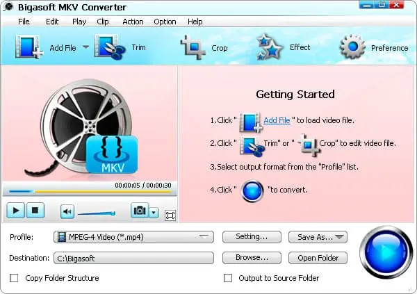 Bigasoft MKV Converter Screenshot 1