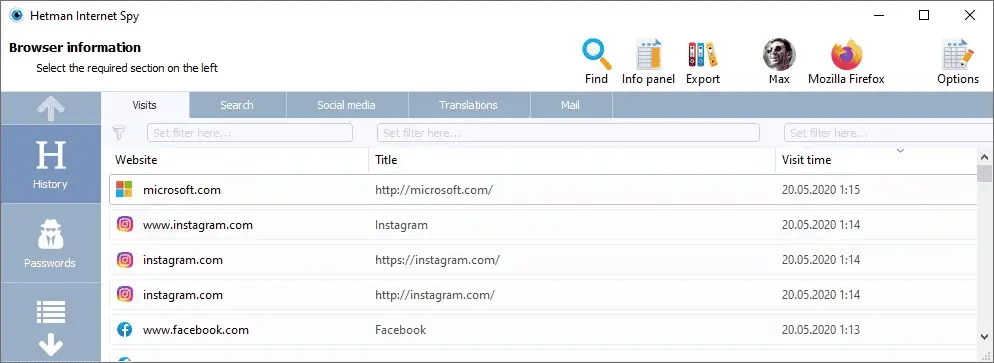 Hetman Internet Spy Screenshot 1