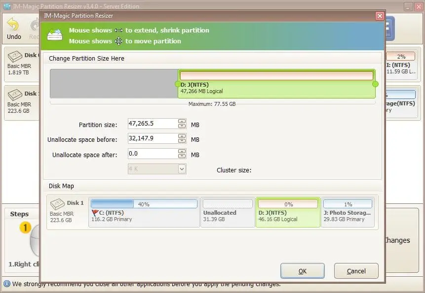 IM Magic Partition Resizer Screenshot 2