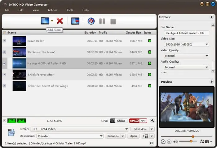 ImTOO HD Video Converter Screenshot 2