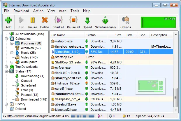 Internet Download Accelerator (IDA) Screenshot 1
