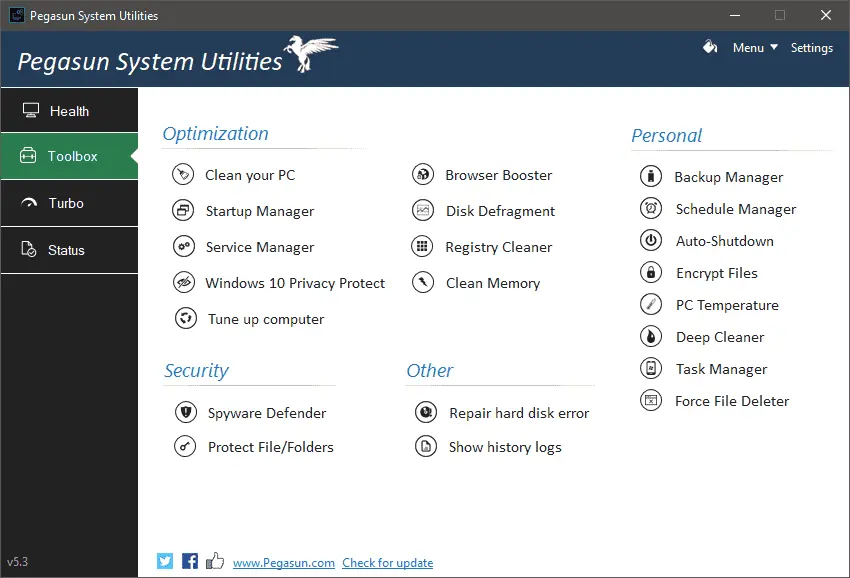 Pegasun System Utilities Screenshot 1