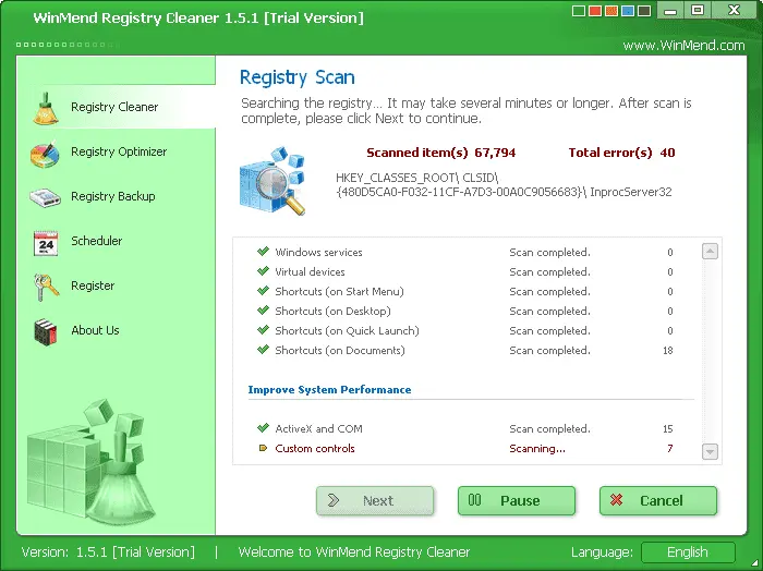 WinMend Registry Cleaner Screenshot 1